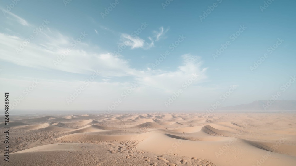 Expansive Tranquil Sand Dunes Under a Clear Blue Sky in Desert