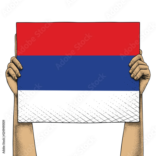 Hand Raises a Sign That Show Serbia Flag