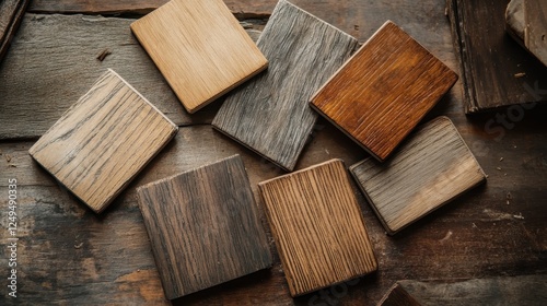 Assorted wooden samples displaying various wood finishes and textures