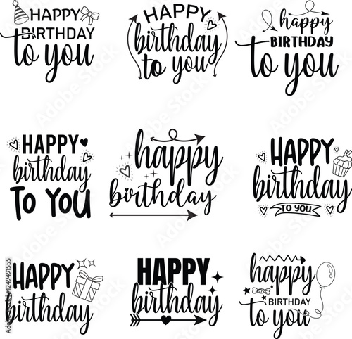 bundle of Happy Birthday Typography Designs
