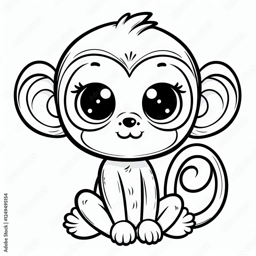 Obraz premium Adorable cartoon monkey with big eyes for children's illustrations