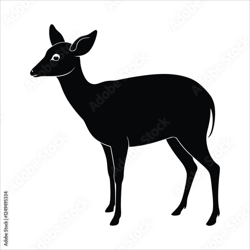 A blue duiker silhouette illustration on white background.