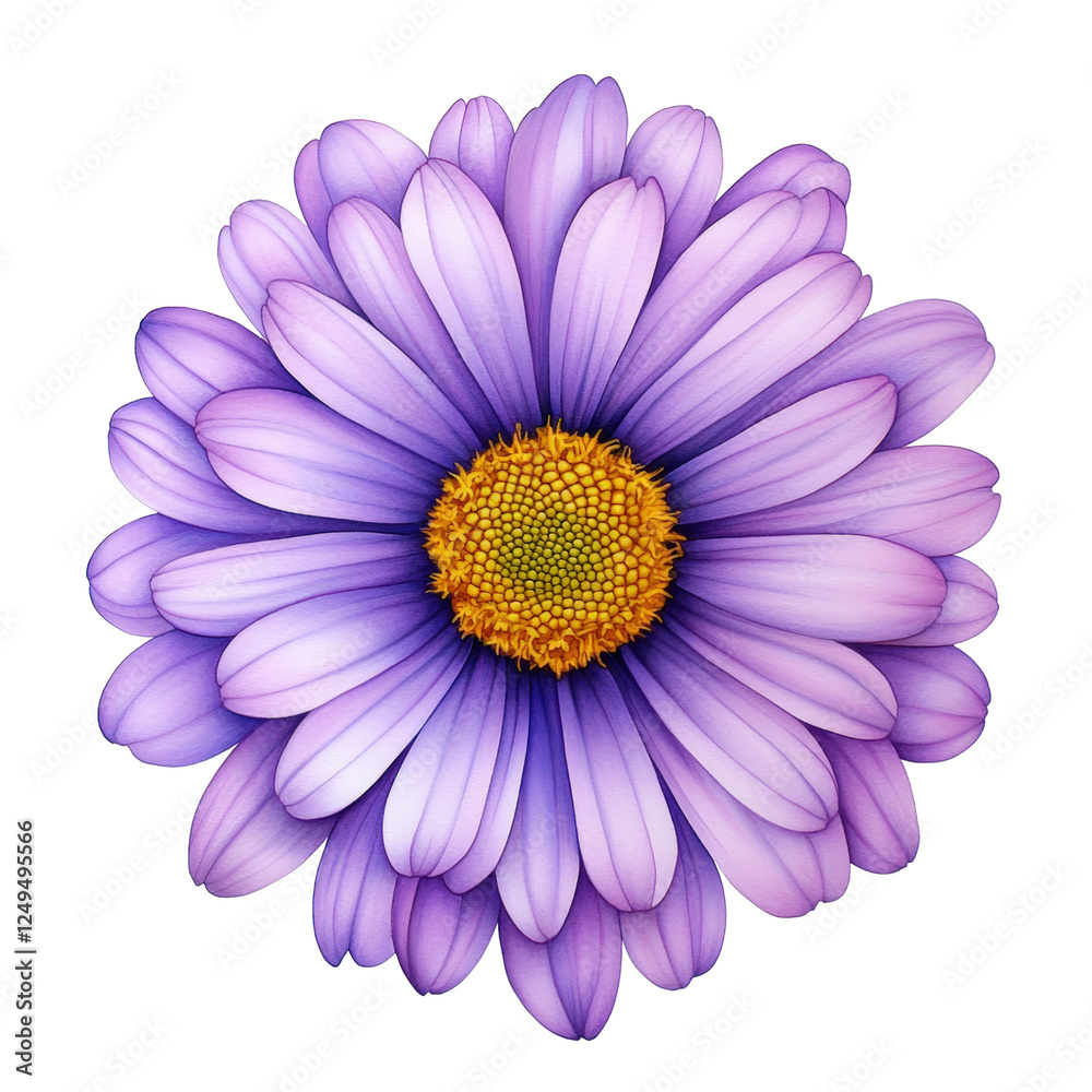 A vibrant purple daisy with intricate petals and a yellow center isolated on transparency PNG background, ideal for nature-themed projects, floral designs, or springtime promotions A vibrant purple daisy with intricate petals and a yellow center isolated on transparency PNG background, ideal for nature-themed projects, floral designs, or springtime promotions