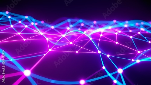 Intense Neon Glow: Abstract Geometric Patterns with Vibrant Blue and Pink Lights Against Black Background | Modern Futuristic Design photo