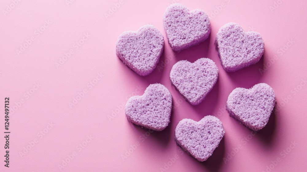 Obraz premium Cluster Of Purple Hearts On Pink Background