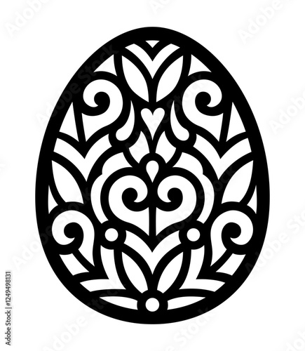 Easter egg. Paper or laser cutting template. Vector illustration. Decorative holiday symbol. Mandala egg. Isolated on white background. Carved pattern. For laser, plotter cutting, sublimation.