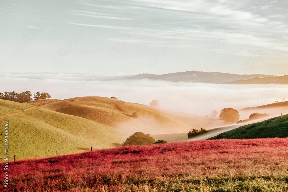 Obraz premium Beautiful autumn scene of Nature and the green forest.. Colorful morning view of of nature concept mountain background. Generative AI