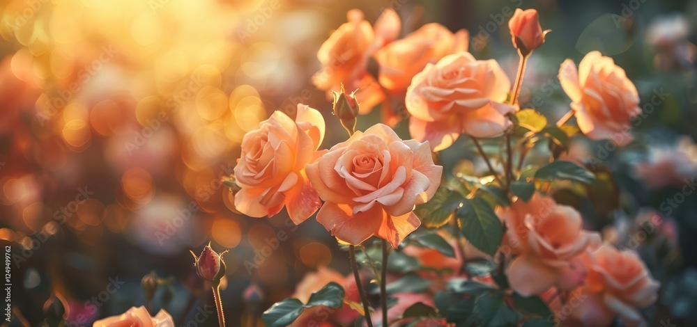 Flowers springtime garden roses in nature in the open air with soft focus roses in the garden in the sunlight Flowers springtime garden roses in nature in the open air with soft focus roses in the garden in the sunlight