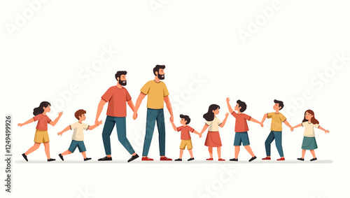 Father's Day Family leisure. Children together with dad. Young parent playing with sons and daughters. Happy kids. Super fatherhood. People fun. Games and walks. Vector daddy parenting concepts set