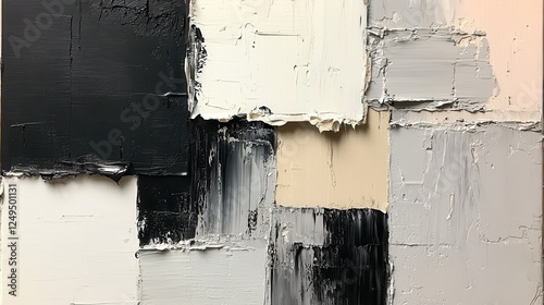 Abstract art, textured paint, palette knife, neutral colors, gallery wall background, home decor