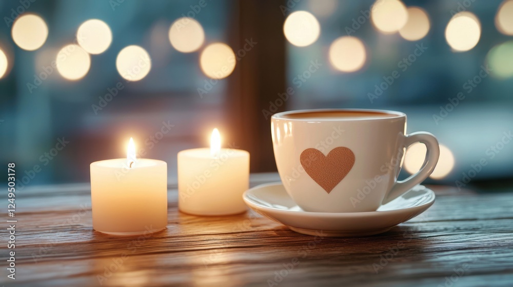 Cozy Evening Setting with Cup of Coffee and Soft Candlelight Cozy Evening Setting with Cup of Coffee and Soft Candlelight