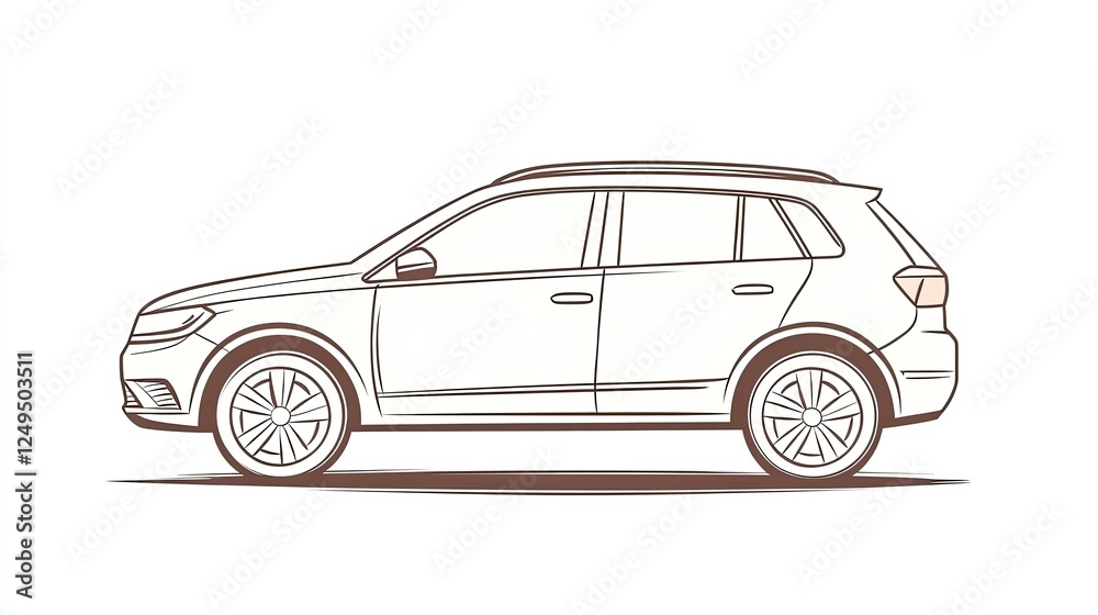 Outline illustration of a modern SUV parked on a plain background, showcasing its sleek design Outline illustration of a modern SUV parked on a plain background, showcasing its sleek design