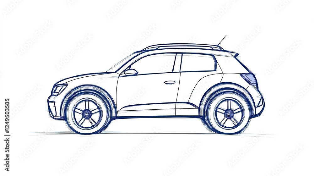 Outline drawing of a modern SUV showcasing its sleek design and profile view Outline drawing of a modern SUV showcasing its sleek design and profile view