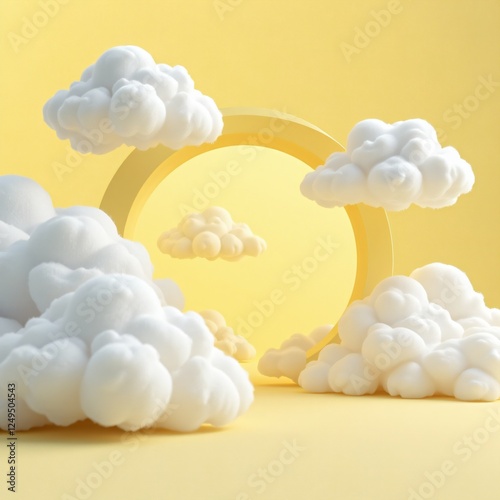 3D Render of Clouds Escaping a Tunnel Against a Yellow Abstract Background