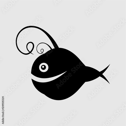 Wallpaper Mural A creative black silhouette of an anglerfish with a whimsical, curved lure. Perfect for logo design, tattoo art, marine themes, and fantasy illustrations. Minimalist and modern vector illustration Torontodigital.ca