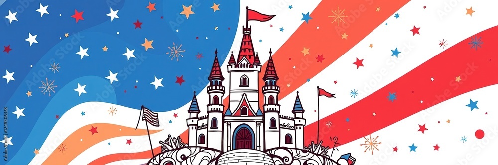 Fototapeta premium Patriotic Doodle Art Castle on Festive Independence Day Backdrop