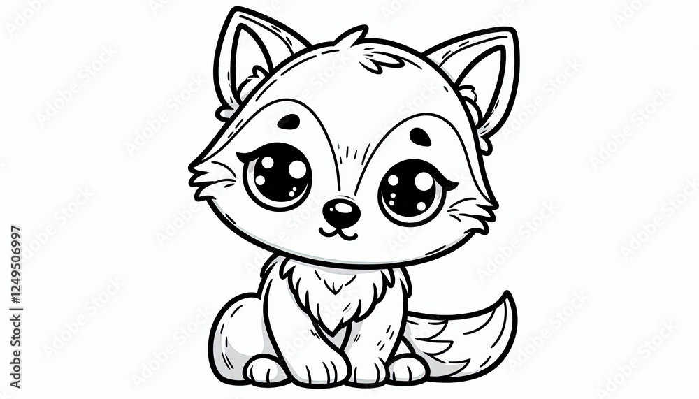 Adorable baby wolf illustration with large expressive eyes sitting pretty Adorable baby wolf illustration with large expressive eyes sitting pretty