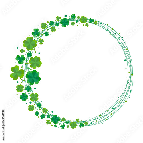 Round shamrock clover border, frame for st. Patrick's day decoration isolated on transparent background. A wreath of clover leaves.