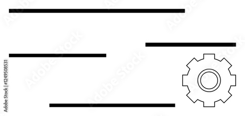 Gear icon with horizontal lines symbolizing functionality, process flow, coordination, and productivity. Ideal for operations, teamwork, automation, industry, development optimization abstract line