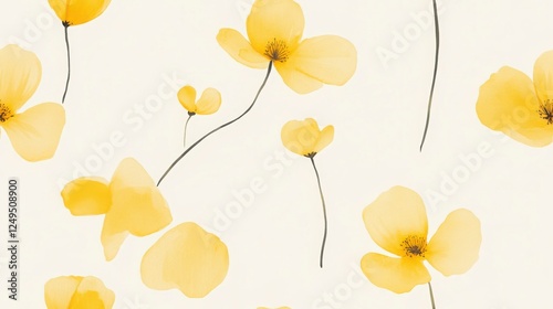 Fototapeta Naklejka Na Ścianę i Meble -  Delicate Yellow Flowers Seamless Pattern