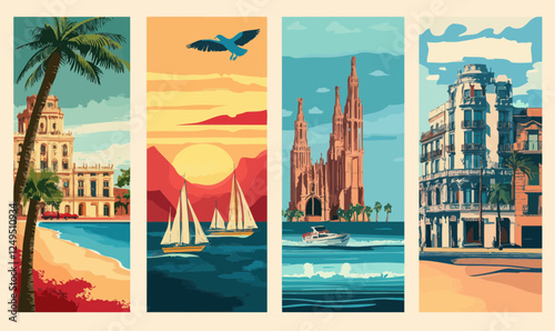 Retro Spain Travel Posters: Barcelona, Tenerife, Costa Brava, Vintage Summer Destinations