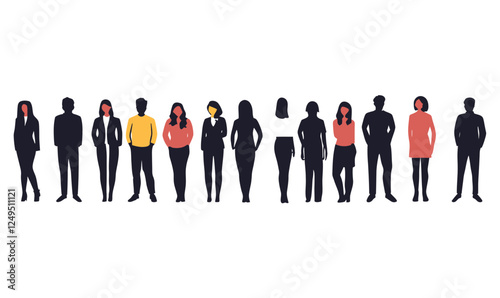Flat Minimalist Silhouette Vector of Diverse People Standing in Line