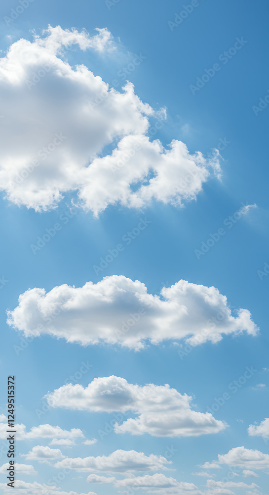 Azure Dreamscape: Billowing White Clouds Dancing Across a Radiant Blue Sky, Serene Nature Scenery, Sky High Beauty Azure Dreamscape: Billowing White Clouds Dancing Across a Radiant Blue Sky, Serene Nature Scenery, Sky High Beauty