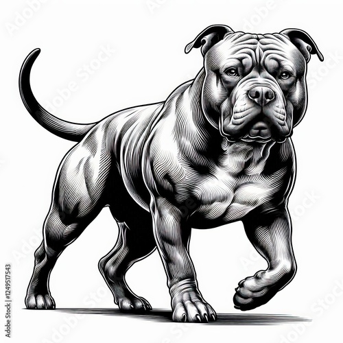 Majestic American Bully Illustration, A Powerful Canine Portrayal photo