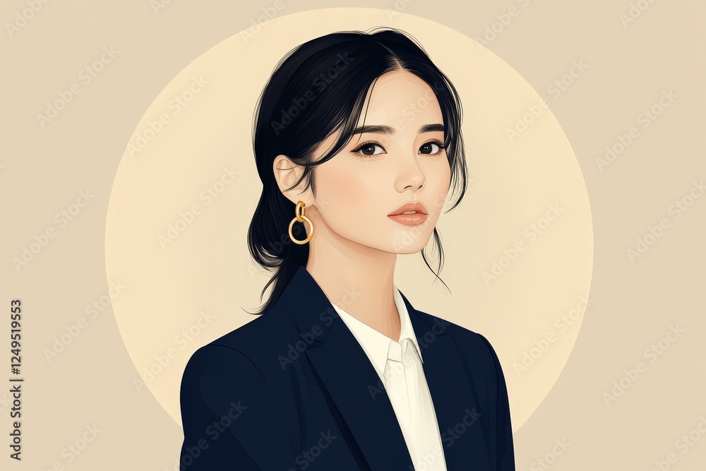 Professional woman with tied-back hair wearing a formal business suit Professional woman with tied-back hair wearing a formal business suit