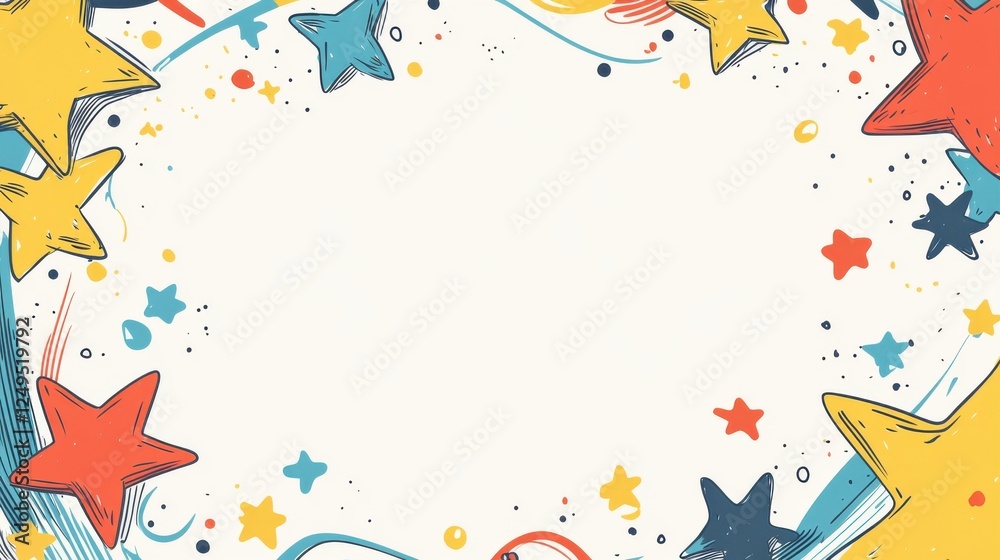 Fototapeta premium Colorful abstract star frame with vibrant swirls in playful design for creative projects