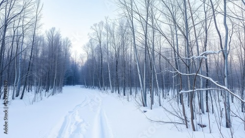 Wallpaper Mural Snowy forest with bare trees and untouched snow, wintry, snow-covered Torontodigital.ca