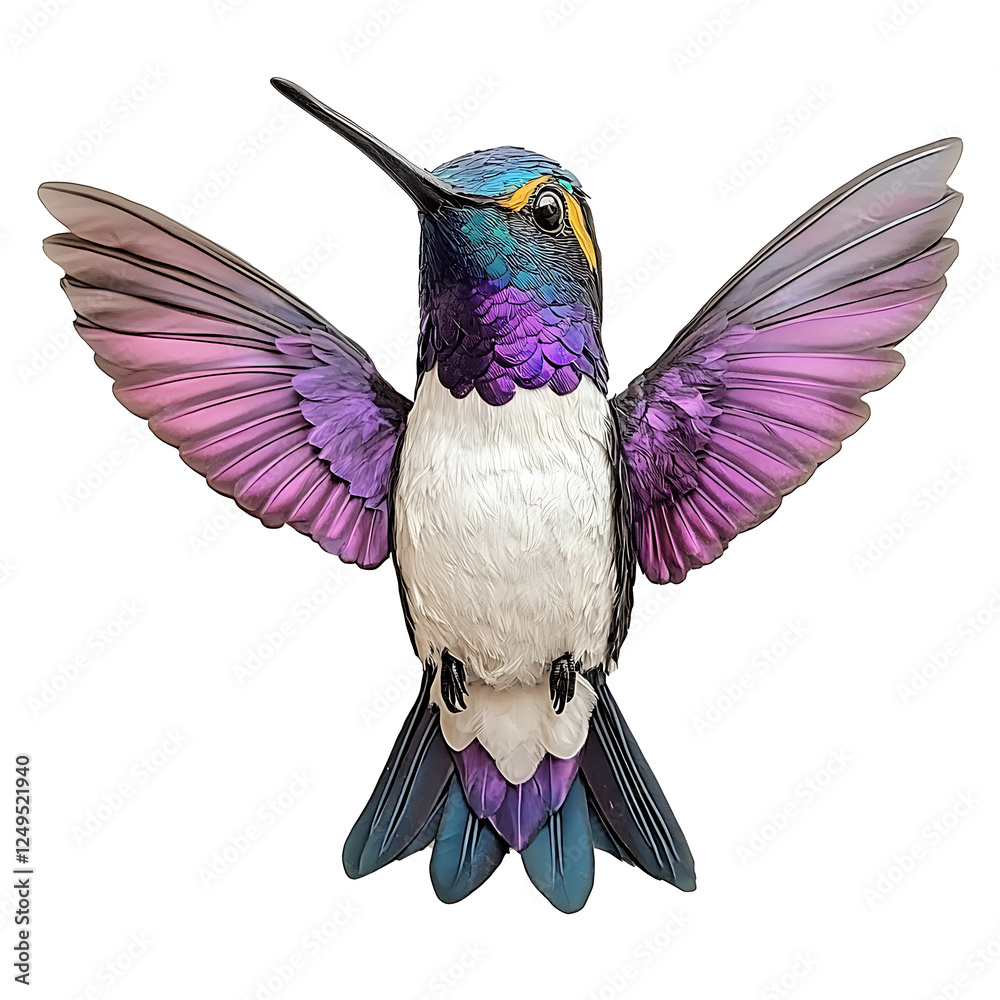 Obraz premium hummingbird in flight flower isolated on white background PNG.AI GENERATED