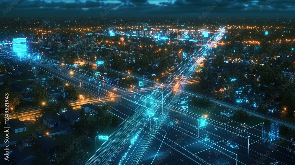 Ai generated smart city infrastructure monitoring system managing traffic flow at night Ai generated smart city infrastructure monitoring system managing traffic flow at night