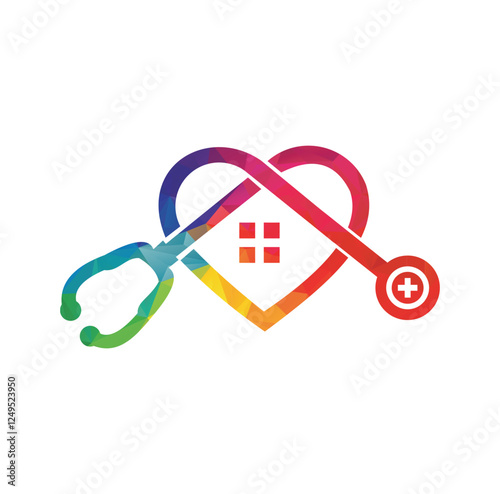 doctor home logo design with stethoscope icon