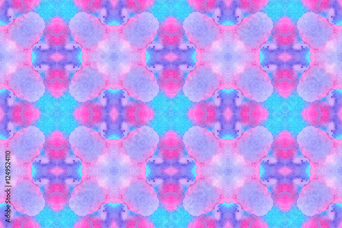 Blue and violet Mandala watercolor kaleidoscope pattern. Hand drawn abstract background. Decorative tile textile print element.