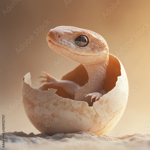 A hatchling lizard emerging from its eggshell, showcasing the wonders of nature and new life.