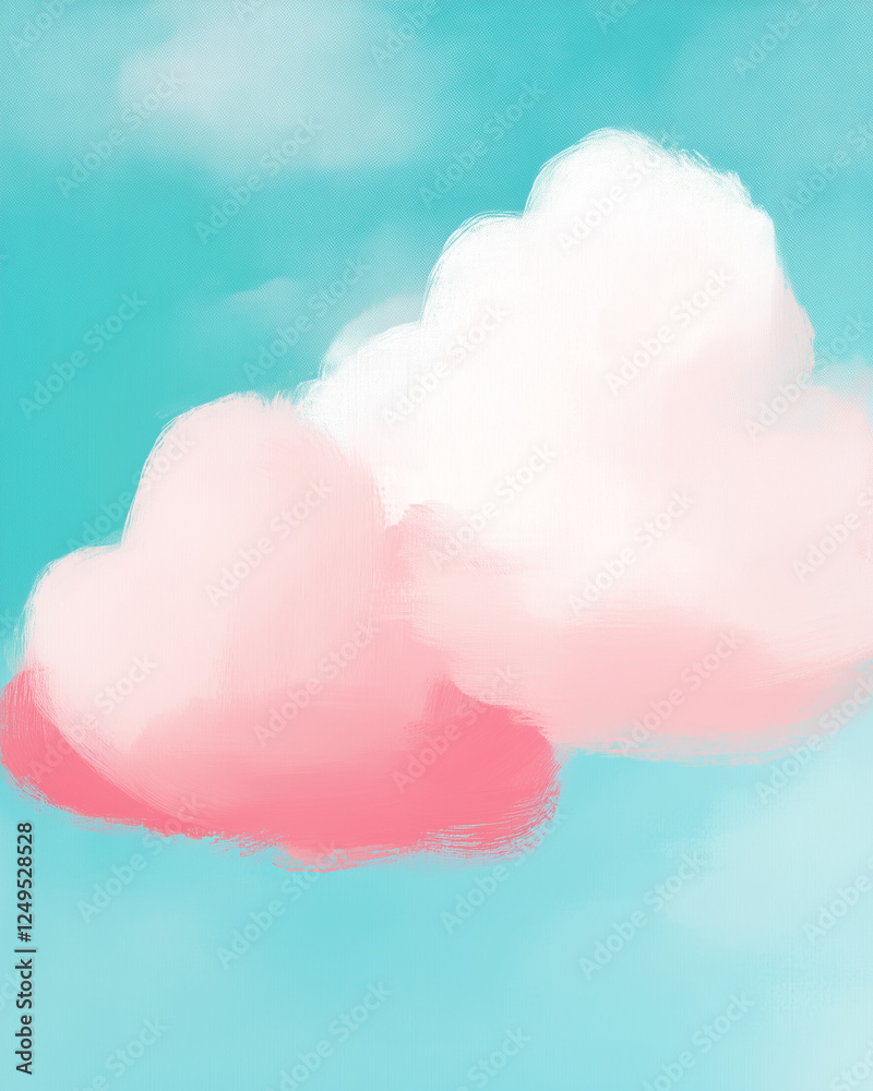 Soft Pink and White Clouds Float Against a Bright Blue Sky in a Serene Landscape During Daytime