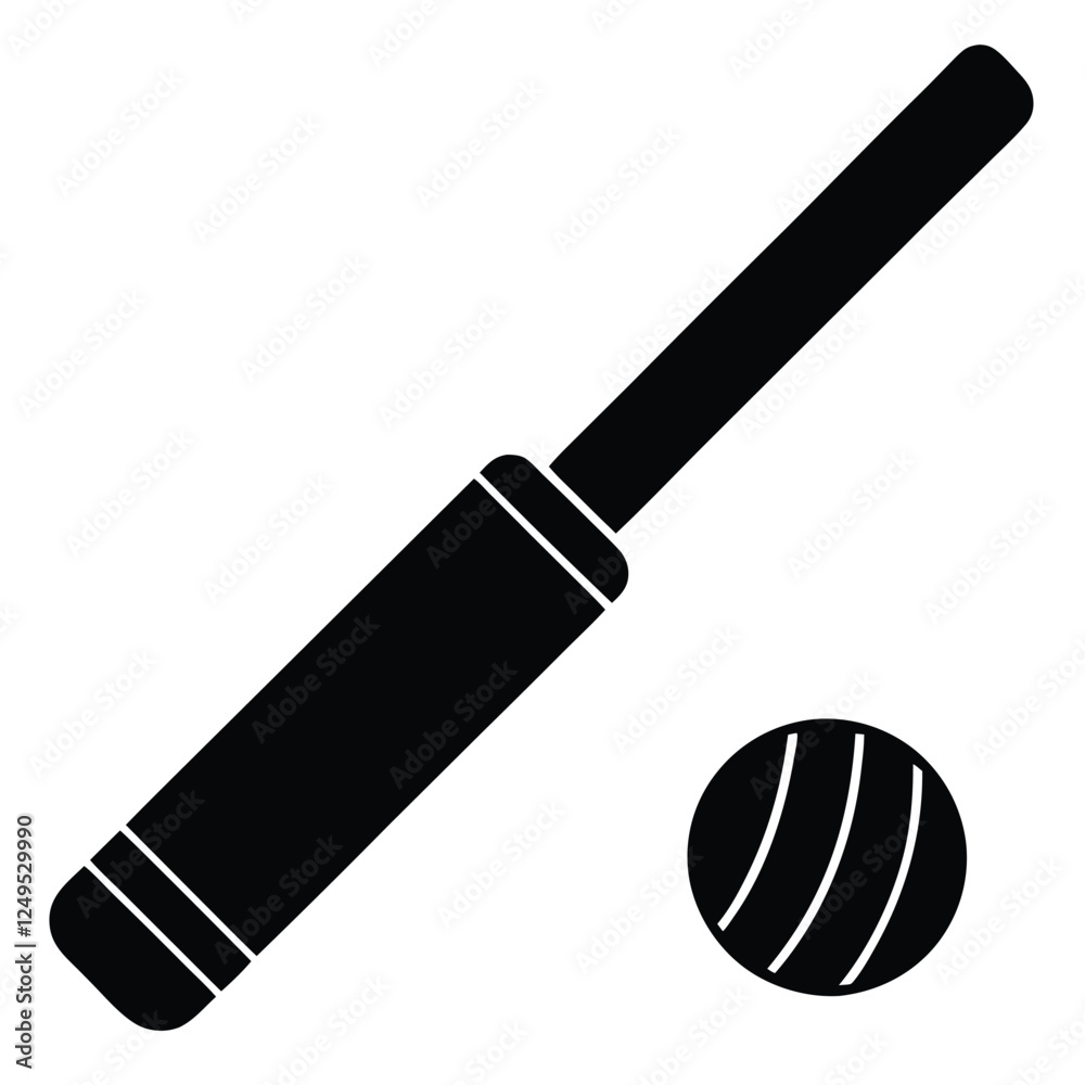 A cricket bat and ball icon black silhouette vector. A cricket bat and ball icon black silhouette vector.