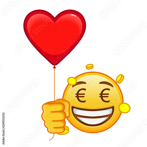 Euro face with red heart baloon Large size of yellow emoji smile