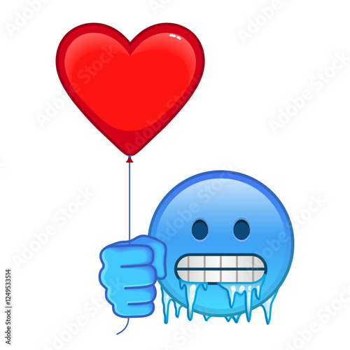 Freezing face with red heart baloon Large size of blue emoji smile