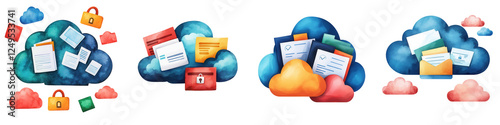 Colorful Cloud Storage Icons Representing Digital File Management
