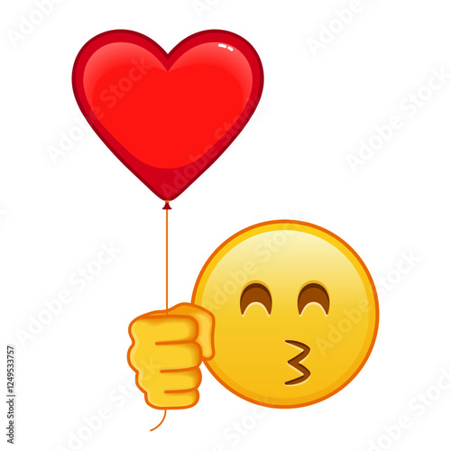 Kissing face with laughing eyes with red heart baloon Large size of yellow emoji smile