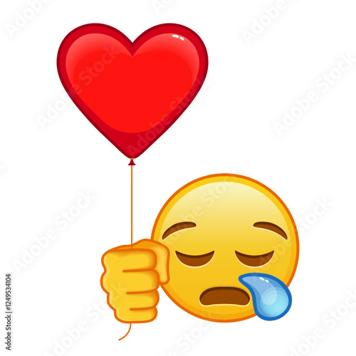 Sleepy face with red heart baloon Large size of yellow emoji smile