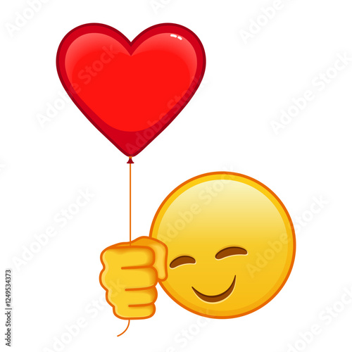 Smiling face with laughing eyes with red heart baloon Large size of yellow emoji smile