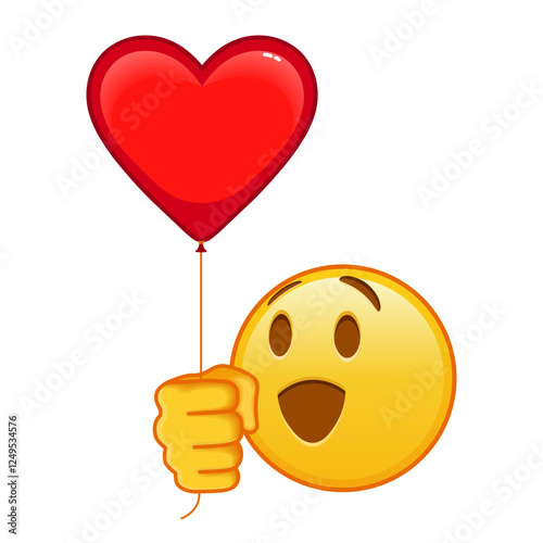 Winking face with red heart baloon Large size of yellow emoji smile