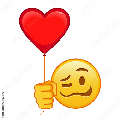Woozy face with red heart baloon Large size of yellow emoji smile