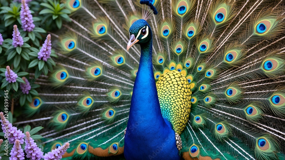 Obraz premium The moment of gorgeous peacock spreading his tail