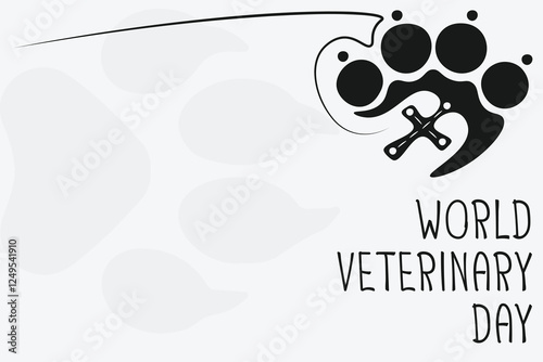 World Veterinary Day poster. Veterinary Medicine banner. Pet paw with cross