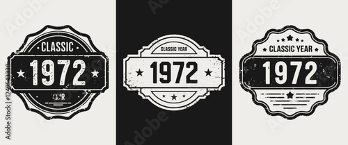Retro Vintage T-Shirt Design Featuring 'Classic 1972' Badge – Perfect for Nostalgia Lovers and Collectors, Celebrate Your Birth Year in Style!