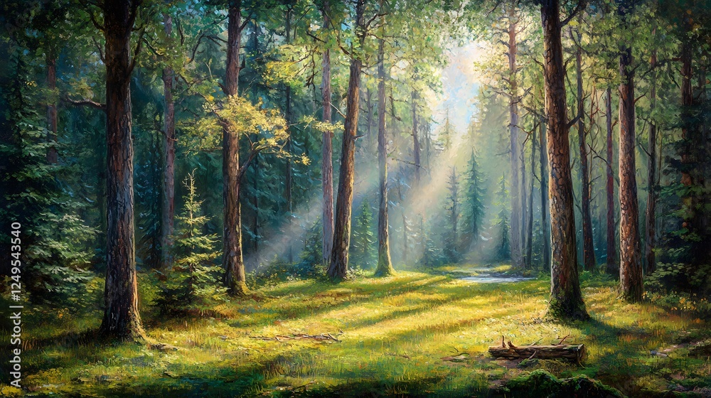 A Peaceful Forest Glade of Solace bathed in Sunlight Inviting Introspection Amidst Nature A Peaceful Forest Glade of Solace bathed in Sunlight Inviting Introspection Amidst Nature